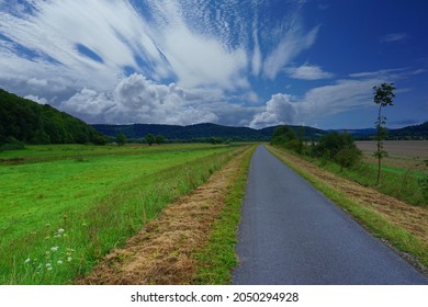 Cycle Path Along The Weser Near Polle In Lower Saxony