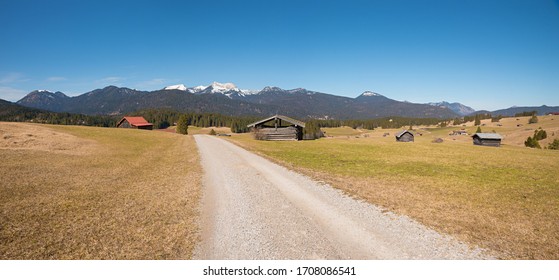 cycle path through hilly landscape, buckelwiesen, upper bavaria at early springtime