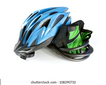 Cycling, Biking Helmet with riding gloves and lock - Powered by Shutterstock