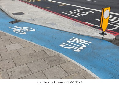 Cycling Lane In The City - London, UK. Bike Route.