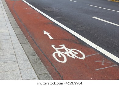 Cycling Path In The City - Leeds, UK. Bike Lane.