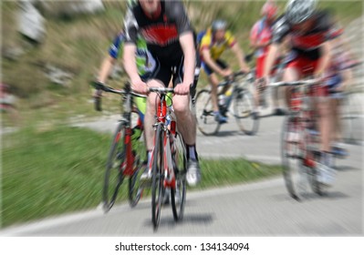 A Cycling Race With Cyclist Riding