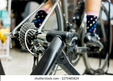 Cycling Training On Bike Trainer For Cyclist