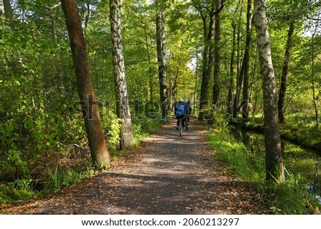Cycling from village Lehde to Leipe in autumn, Spree forest - Germany