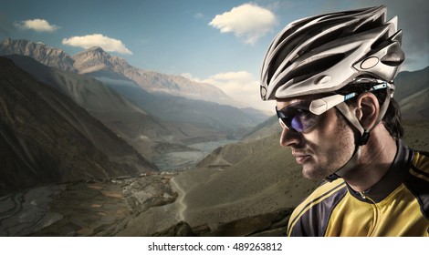 Cyclist. Dramatic Close-up Portrait