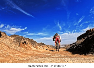Cyclist Riding the Bike on the Rocky Desert Trail. Extreme Sport Concept. - Powered by Shutterstock