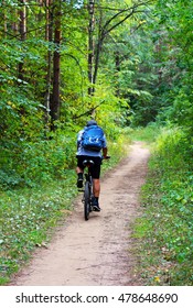 Cyclist Riding the Bike on a Trail in Forest