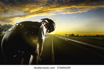 Cyclist. Sport Man Cycling On Road.