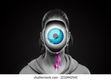 cyclops girl, huge eye in female head. The concept of intuition, premonition, seventh sense. Surrealism. - Shutterstock ID 2210942545