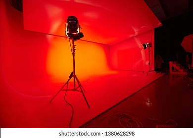 the cyclorama in a Studio lit with red light