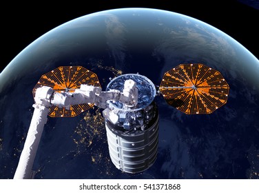 The Cygnus spacecraft in open space. Elements of this image furnished by NASA.