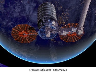 The Cygnus spacecraft in open space. Elements of this image furnished by NASA.