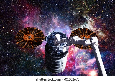 The Cygnus spacecraft in open space. Elements of this image furnished by NASA.