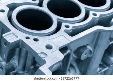 cylinder block of diesel engine repair.  Close-up of the cylinder block in blue tone.  Car engine cylinder heads. Industry car service concept blue tone background  - Powered by Shutterstock