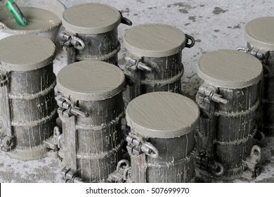 Cylinder Concrete Specimens In Mold For Compressive Strength Test