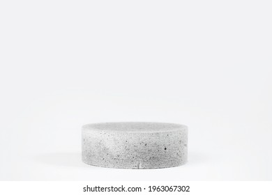 Cylinder Shaped Concrete Podium Isolated On White Background.