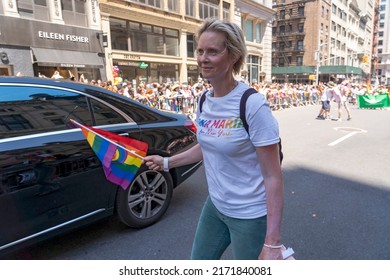 Cynthia Nixon Participates In The New York City Pride Parade On June 26, 2022 In New York City.