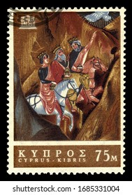 Cyprus - Circa 1967: A Stamp Printed In Cyprus, Shows The Three Wise Men, 15th Century Painting, Series 20 Years UNESCO, Circa 1967