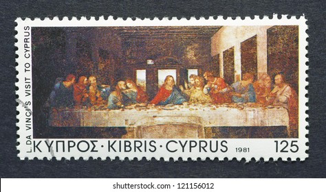 CYPRUS - CIRCA 1981: a postage stamp printed in Cyprus showing an image of The Last Supper painted by Leonardo Da Vinci, circa 1981.