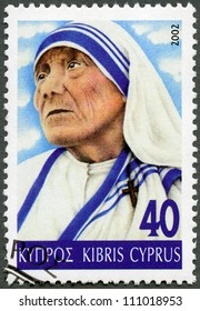 CYPRUS - CIRCA 2002: A Stamp Printed In Cyprus Shows Portrait Of Mother Teresa (1910-1997), Circa 2002