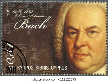 CYPRUS - CIRCA 2011 : A stamp printed in Cyprus shows Johann Sebastian Bach (1685-1750), circa 2011