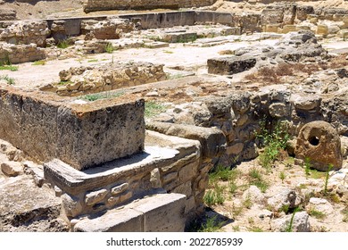 Cyprus, Larnaca -28 June 2021. A Complex Of Sacred Places In The Ancient City Of Kition. The Image Shows The Remains Of A Copper Smelting Site.