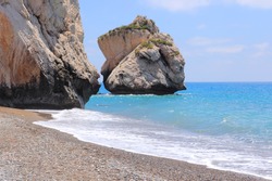 Cyprus - Mediterranean Sea Beach. Petra Tou Romiou - Aphrodite's Rock.