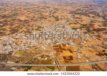 Cyprus. Republic of Cyprus drone view  from a height. The landscape of the Cypriot countryside. Residential settlements. Cypriot cities. Mediterranean. 