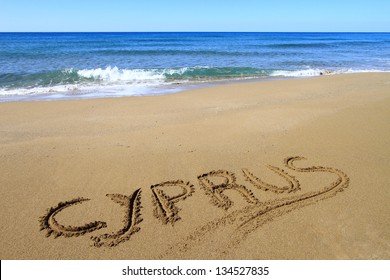 Cyprus Written On Sandy Beach