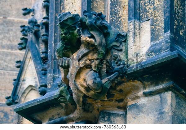Czech Architecture Scary Gargoyle Sculpture Gothic Stock Photo