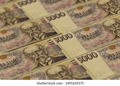 Czech koruna banknotes background. CZK pattern. 5000 CZK