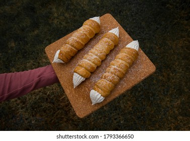 Czech kremrole, traditional pastry filled with sweet cream