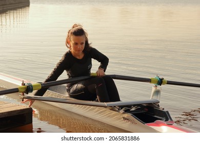 Třrebon, Czech republic - 10. 20. 2021: Young girl loves rowing 