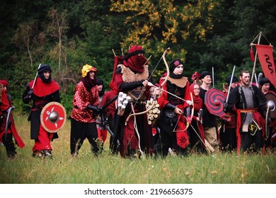 Křtiny, Czech Republic - August 27th 2022. Living Action Roleplay Battle Called Pán Prstenů (Lord Of The Rings). The Story Of The LARP Is About Battle For The Middle Earth.