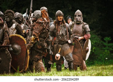 Křtiny, Czech Republic - August 28th 2021. Living Action Roleplay Battle Called Pán Prstenů (Lord Of The Rings). The Story Of The LARP Is About Battle For The Middle Earth.