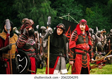 Křtiny, Czech Republic - August 28th 2021. Living Action Roleplay Battle Called Pán Prstenů (Lord Of The Rings). The Story Of The LARP Is About Battle For The Middle Earth.