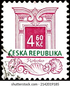 Czech Republic, Circa 1999: Postage Stamp From The Series
Historical Architectural Styles Printed In The Czech Republic Dedicated To Rococo.