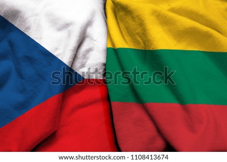 Czech Republic and Lithuania flag on cloth texture