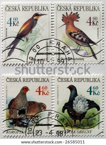 Czech Republic mail postage stamps with birds images depicted on