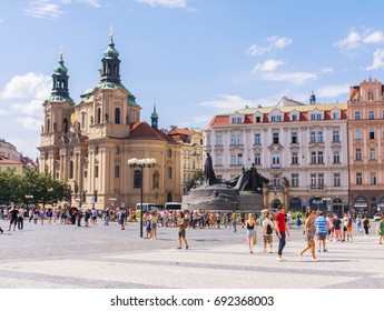 Czech Republic, Prague Old Town Square, View On Tyn Church, People Walking In City Center, 2017. 08. 01