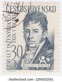 CZECHOSLOVAKIA - 1957 May 25: An 30 Hellers Bluish Black Postage Stamp Showing Portrait Of Josef Bozek, Engineer And Inventor From Cieszyn Silesia. School Of Engineering In Prague, 250th Anniversary