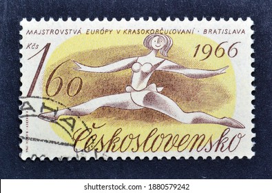 Czechoslovakia - Circa 1966 : Cancelled Postage Stamp Printed By Czechoslovakia, That Promotes European Figure Skating Championships, Bratislava, Circa 1966.