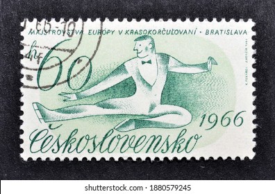 Czechoslovakia - Circa 1966 : Cancelled Postage Stamp Printed By Czechoslovakia, That Promotes European Figure Skating Championships, Bratislava, Circa 1966.