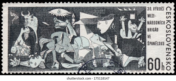 CZECHOSLOVAKIA - CIRCA 1966: A Postage Stamp Printed In The Czechoslovakia Shows Guernica Painting By Pablo Picasso From Museo Reina Sofia Madrid Spain, Circa 1966