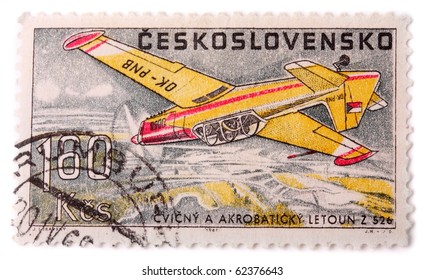 CZECHOSLOVAKIA - CIRCA 1967: A stamp printed in The Czechoslovakia shows image famous aerobatic plane Zlin 526, series, circa 1967