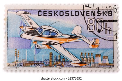 CZECHOSLOVAKIA - CIRCA 1967: A stamp printed in The Czechoslovakia shows image famous small taxi plane Zlin L 200 Morava, series, circa 1967