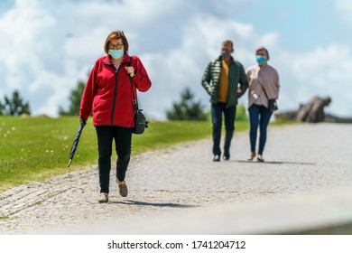 Czestochowa, Poland - 05.24.2020: Polish People Wearing Hygienic Mask, Coronavirus Pandemic Time