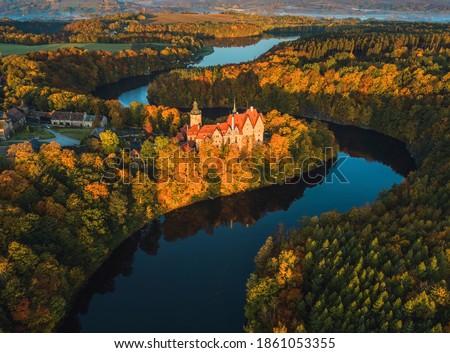 Czocha Castle in fall colors. Stankowice-Sucha, Lower Silesia, Poland.