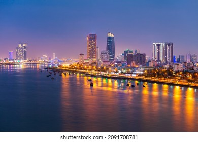Da Nang city centre skyline aerial panoramic view. Danang is the fourth largest city in Vietnam.