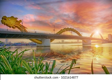 Da Nang, Vietnam: Dragon bridge at sunset.